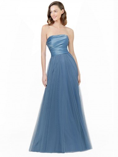 Long Strapless Bridesmaid Dress with Soft Tulle Overlay Bristol