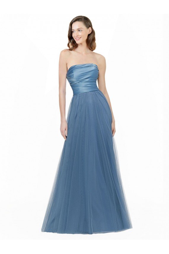 Long Strapless Bridesmaid Dress with Soft Tulle Overlay Bristol