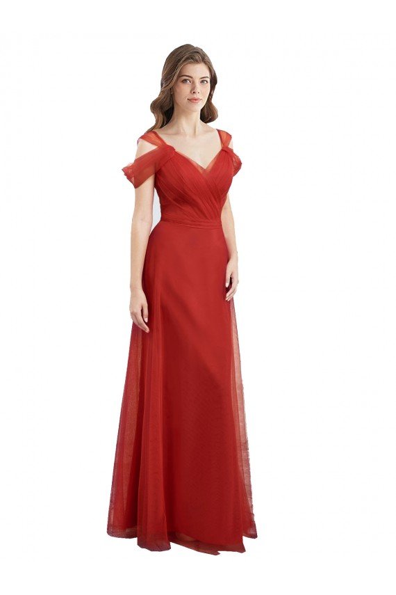 Cold Shoulder Pleated Wrap Tulle Bridesmaid Dress with Low V-Back Bristol
