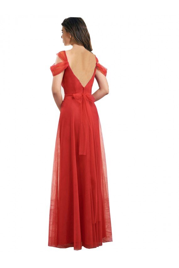 Cold Shoulder Pleated Wrap Tulle Bridesmaid Dress with Low V-Back Bristol