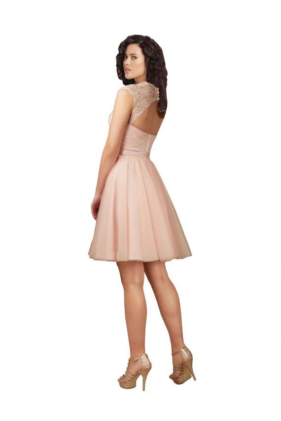 Lace and Tulle Bridesmaid Dress with Cap Sleeves and Keyhole Back Bristol