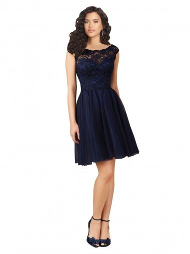 Short Bateau Neck Tulle Cocktail Bridesmaid Dress with Lace Bodice Bristol