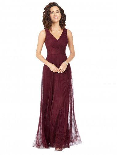 Long A-Line V-Neck Tulle Bridesmaid Dress Bristol
