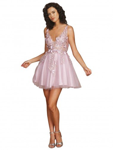 Sleeveless V-Neckline Short Cocktail Dress with Embellished Lace Appliques Bristol
