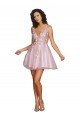 Sleeveless V-Neckline Short Cocktail Dress with Embellished Lace Appliques Bristol