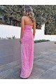 Halter Sleeveless Long Floor Length Velvet Sequin Prom Dress with Slit Bristol