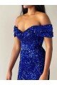 Mermaid Off the Shoulder Sleeveless Long Sweep Train Velvet Sequin Prom Dress Bristol