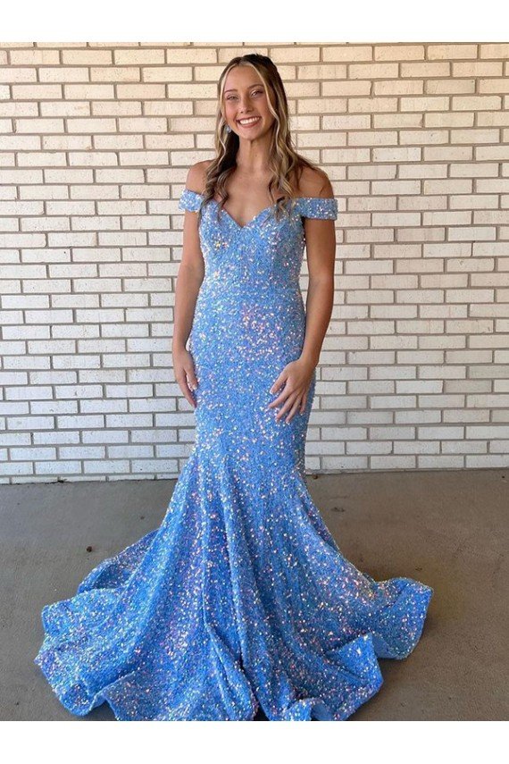 Mermaid Off the Shoulder Sleeveless Long Floor Length Velvet Sequin Prom Dress Bristol