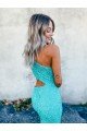 Mermaid One Shoulder Sleeveless Long Sweep Train Velvet Sequin Prom Dress Bristol