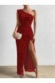 One Shoulder Sleeveless Long Floor Length Velvet Sequin Prom Dress with Slit Bristol