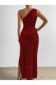 One Shoulder Sleeveless Long Floor Length Velvet Sequin Prom Dress with Slit Bristol