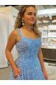 A-Line Scoop Sleeveless Long Court Train Velvet Sequin Prom Dress Bristol
