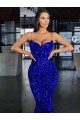Mermaid Spaghetti Straps Sleeveless Long Sweep Train Velvet Sequin Prom Dress Bristol