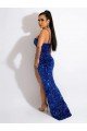 Long Sweep Train Spaghetti Straps Sleeveless Velvet Sequin Prom Dress with Slit Bristol