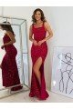 Square Neck Sleeveless Long Velvet Sequin Prom Dress with Slit Bristol