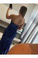 Strapless Sleeveless Long Sweep Train Velvet Sequin Prom Dress with Side Slit Bristol