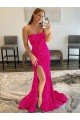 Strapless Sleeveless Long Sweep Train Velvet Sequin Prom Dress with Side Slit Bristol