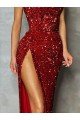 Strapless Sleeveless Long Floor Length Velvet Sequin Prom Dress High Side Slit Bristol