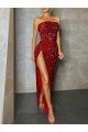 Strapless Sleeveless Long Floor Length Velvet Sequin Prom Dress High Side Slit Bristol