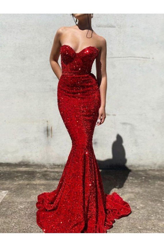Mermaid Sweetheart Sleeveless Long Court Train Velvet Sequin Prom Dress Bristol