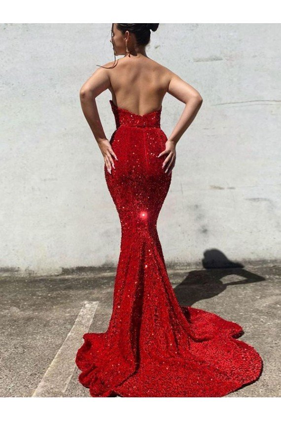 Mermaid Sweetheart Sleeveless Long Court Train Velvet Sequin Prom Dress Bristol
