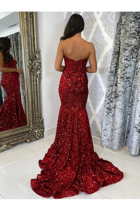 Sweetheart Sleeveless Long Court Train Velvet Sequin Prom Dress Bristol