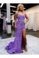 A-Line Sweetheart Sleeveless Long Velvet Sequin Prom Dress with Slit Bristol