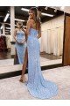 Sweetheart Sleeveless Long Full Length Velvet Sequin Prom Dress with High Side Slit Bristol