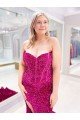 Long Sweetheart Sleeveless Sweep Train Velvet Sequin Prom Dress with Slit Bristol