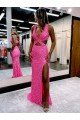 Long V-Neck Sleeveless Sweep Train Velvet Sequin Prom Dress with High Slit Bristol