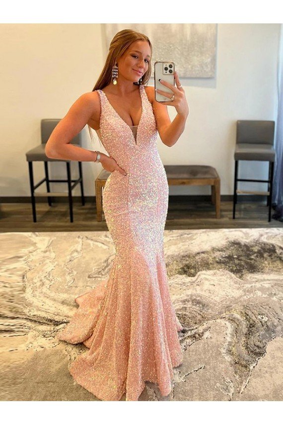 Deep V-Neck Sleeveless Long Low Back Velvet Sequin Prom Dress Bristol