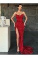 V-Neck Sleeveless Long Sweep Train Velvet Sequin Prom Dress with High Side Slit Bristol