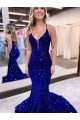 Mermaid V-Neck Sleeveless Long Court Train Velvet Sequin Prom Dress Bristol