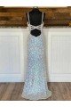 V-Neck Sleeveless Long Sweep Train Velvet Sequin Prom Dress Bristol