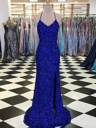 V-Neck Sleeveless Long Velvet Sequin Prom Dress Bristol