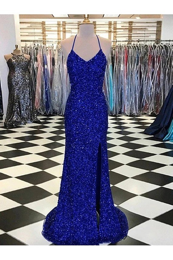 V-Neck Sleeveless Long Velvet Sequin Prom Dress Bristol