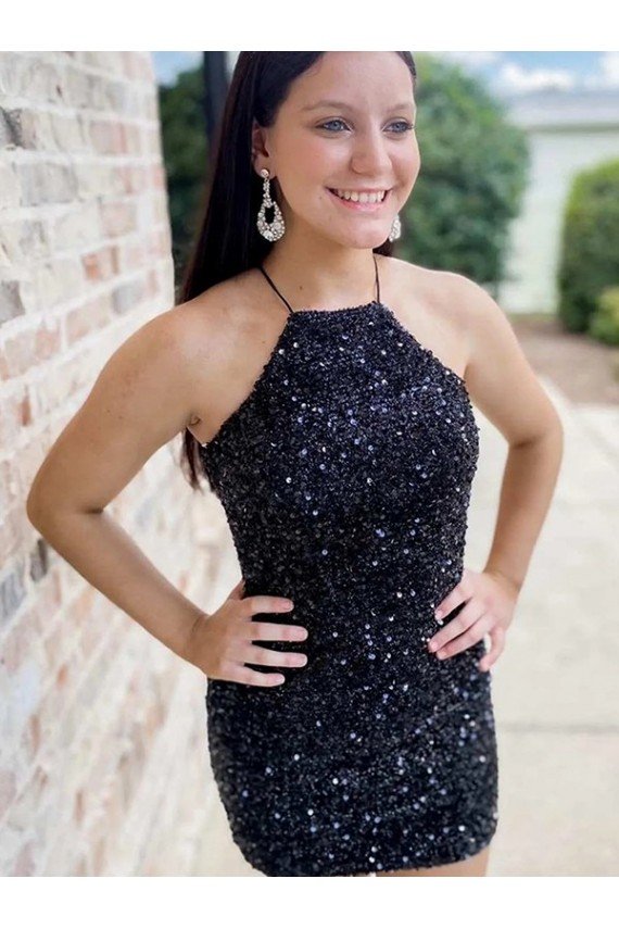 Halter Sleeveless Short Velvet Sequin Homecoming Dress / Prom Dress Bristol