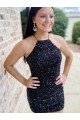 Halter Sleeveless Short Velvet Sequin Homecoming Dress / Prom Dress Bristol