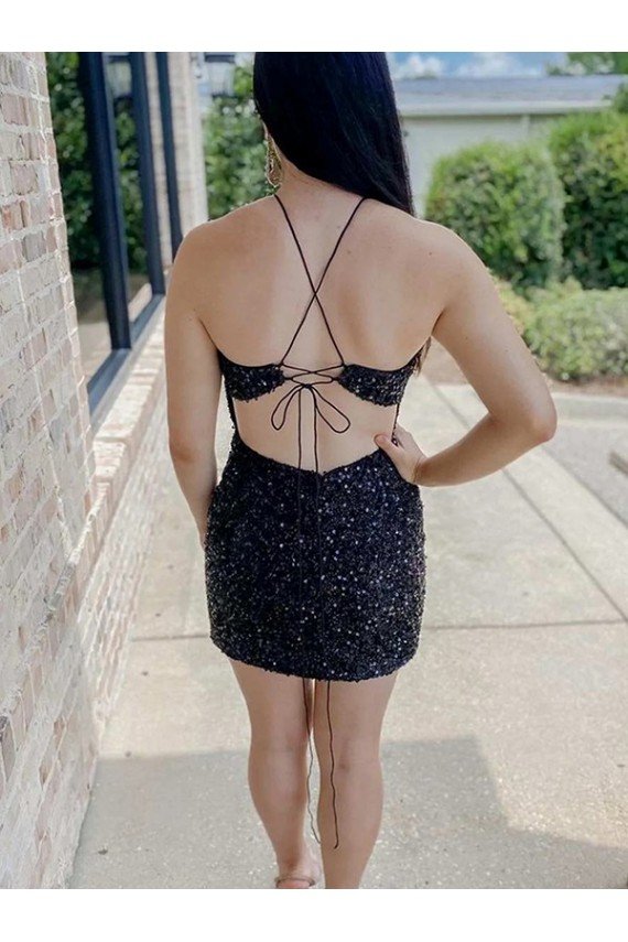 Halter Sleeveless Short Velvet Sequin Homecoming Dress / Prom Dress Bristol