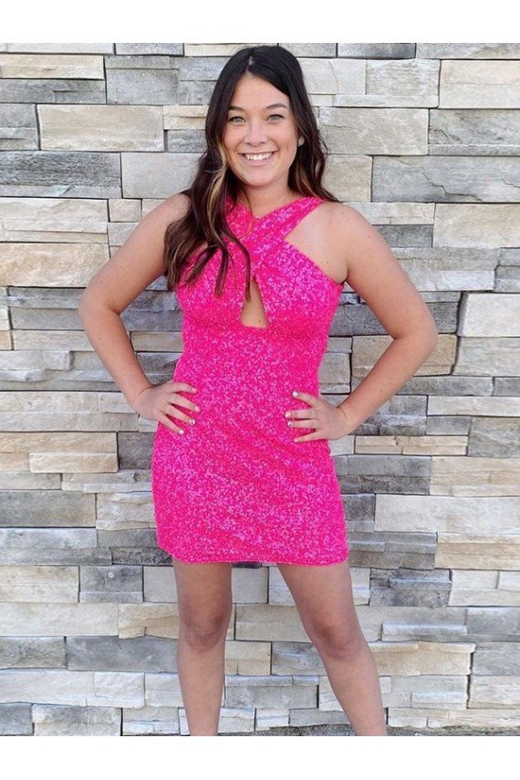 Halter Sleeveless Short Velvet Sequin Cocktail Homecoming Dress / Prom Dress Bristol