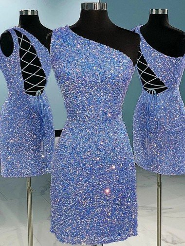 Short Velvet Sequin One Shoulder Sleeveless Homecoming Dress / Prom Dress Bristol