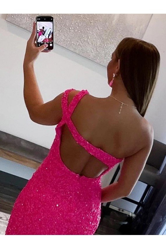 Velvet Sequin One Shoulder Sleeveless Short Homecoming Dress / Prom Dress Bristol