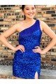 One Shoulder Sleeveless Short Velvet Sequin Royal Blue Homecoming Dress / Prom Dress Bristol