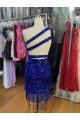 One Shoulder Keyhole Sleeveless Short Velvet Sequin Homecoming Dress / Prom Dress Bristol