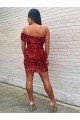 Short One Shoulder Sleeveless Velvet Sequin Cocktail Homecoming Dress / Prom Dress Bristol