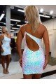 One Shoulder Keyhole Back Sleeveless Short Velvet Sequin Homecoming Dress / Prom Dress Bristol