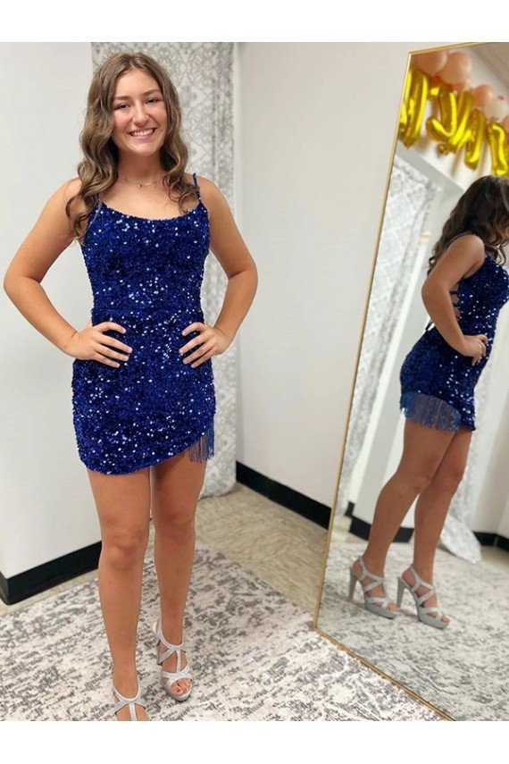 Spaghetti Straps Backless Sleeveless Short Velvet Sequin Homecoming Dress / Prom Dress Bristol