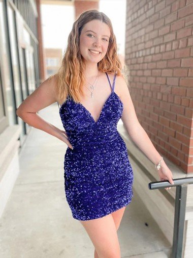 Sleeveless Short Velvet Sequin V-Neck Homecoming Dress / Prom Dress Bristol