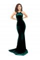 High Neck Formal Stretch Velvet Bridesmaid Dress / Prom Dress with Black Lace Embroidery Bristol
