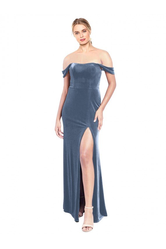 Draped Sleeves Wide Scoop Neck Off the Shoulder Velvet Bridesmaid Dress / Prom Dress Bristol
